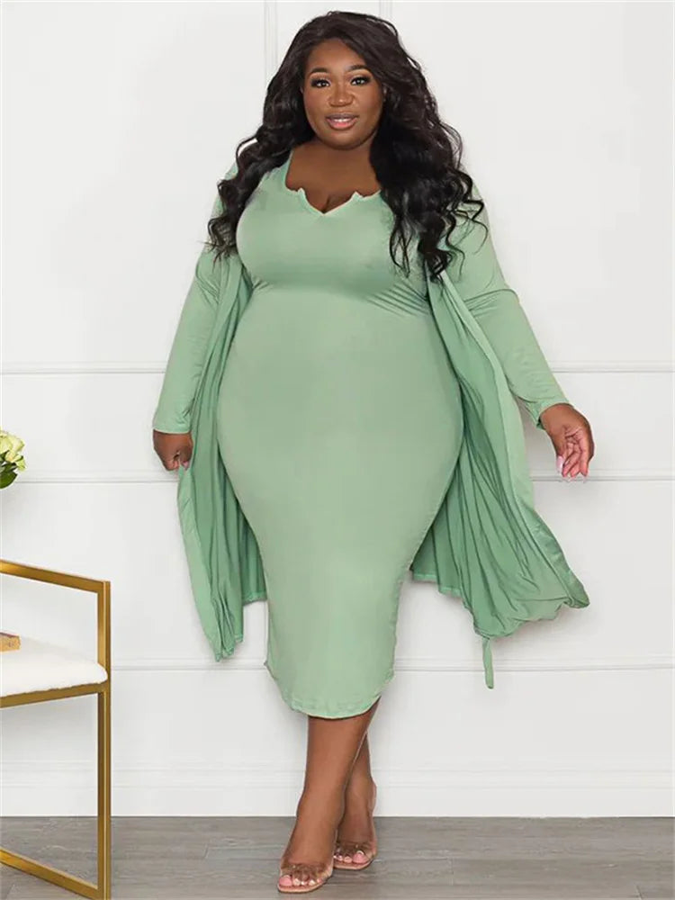 Maxy Plus Size Dress Sets 2 Piece Outfits Dresses Out Wear Coat Sexy Matching Suit Fall Clothes