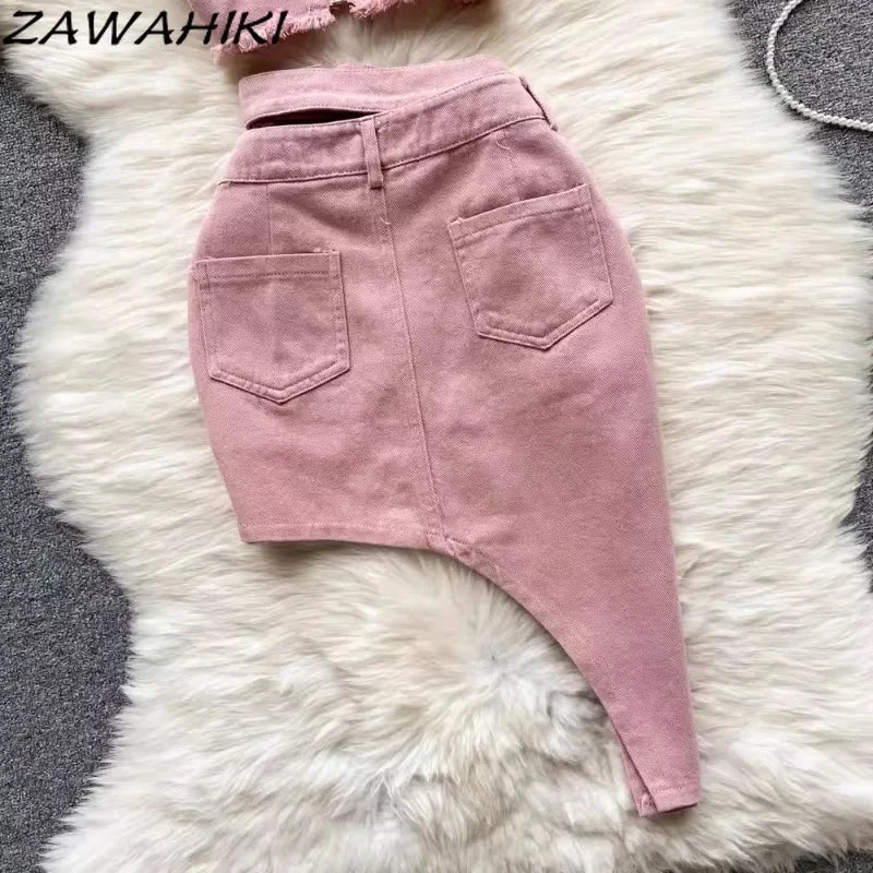 Maxy Sweet Two-Piece Set Women Sexy Patchwork Camisole Top Irregular Slim Waist Women's Skirts Office Lady Fashion Elegant Ropa