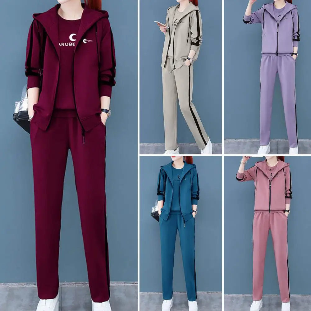 Stylish Suit Long Sleeve Casual Women Fashion Letter Print Top Vest Pants Sportswear Sweatshirt Pants Set Keep Warm