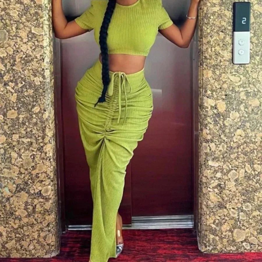 Maxy Two Piece Set Women Clothing Dress Sets Crop Top Draped Skirts Outfits New in Summer Spring dress