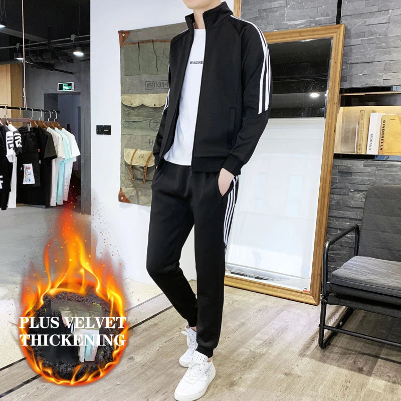 Maxy Autumn And Winter New Men's Sports Running Suit Youth Plus Fleece Sweater Plus Fleece Korean Version Of The Trend