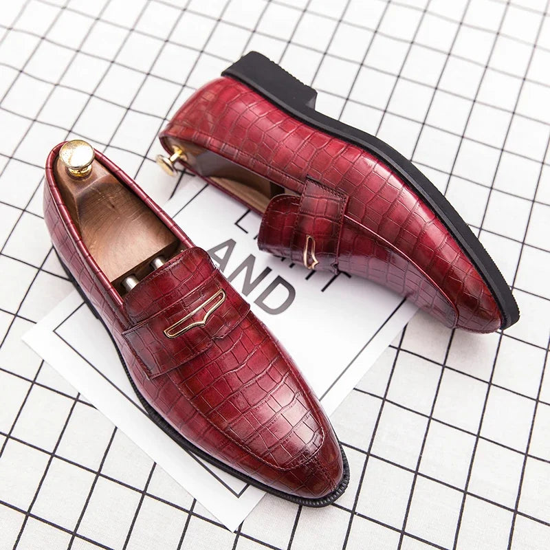 Amay Shoes men leather original Italian classic blue penny loafer shoes red dress shoes wedding shoes men formal flats big size 38-48