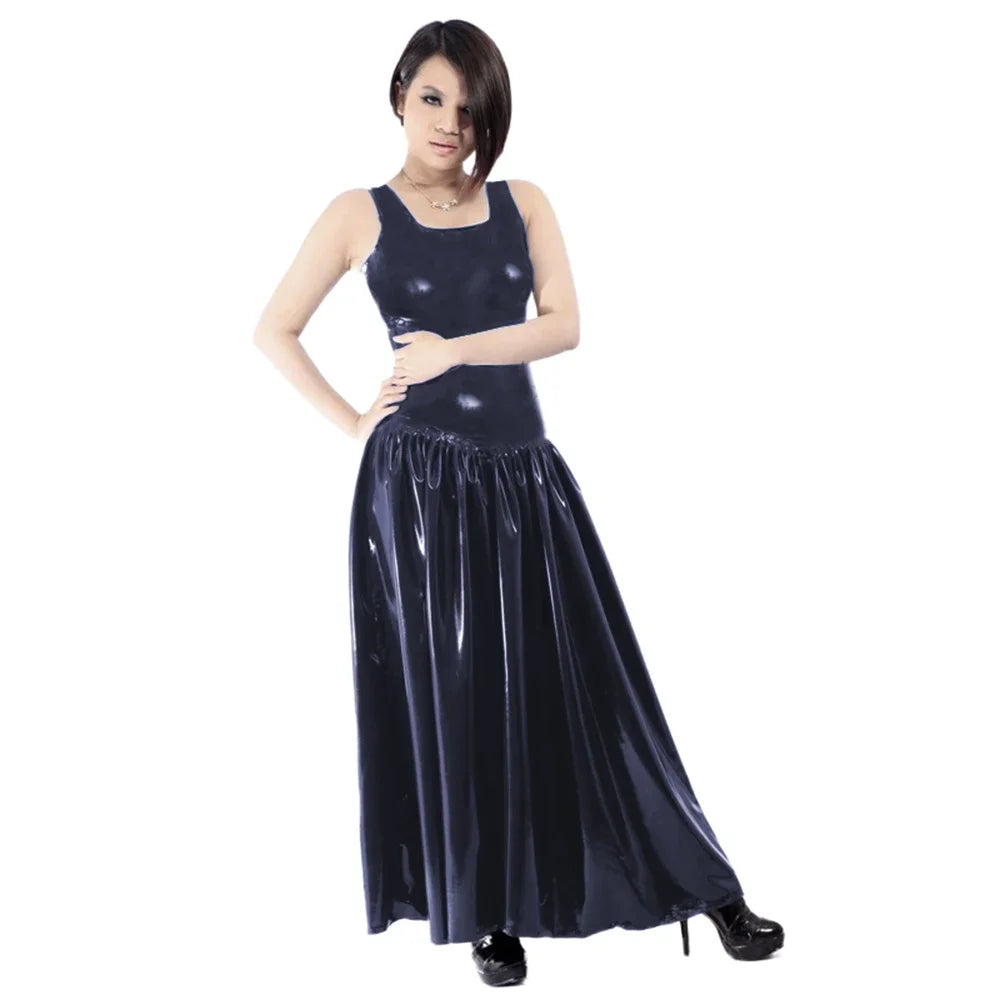 Maxy Women's PVC Tank Dress, Sleeveless Fit and Flared Dress, Raves Party Swing, Pleated Clubwear, Plus Size, Punk Fashion