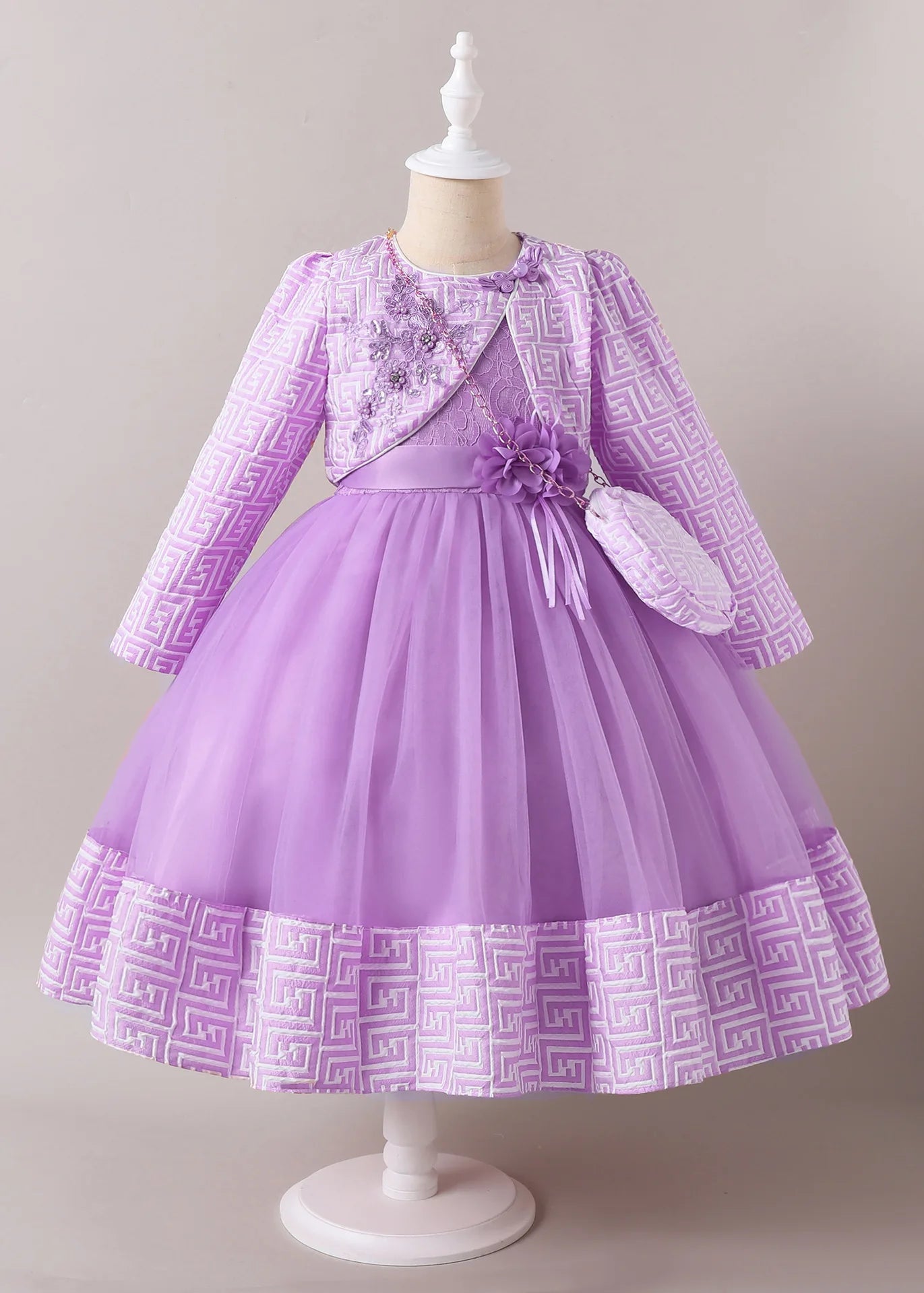 Maxy Kid Girl Party Dress for Wedding 2PCS Children Girls' Clothes with Elegant Bag Kids Evening Dresses 3-10Y