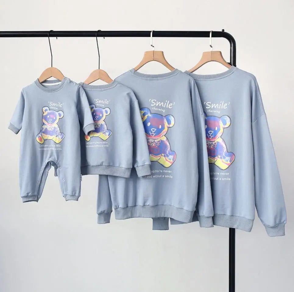 Maxy Bright bear Cotton Sport Family Matching Outfits Long Sleeve Sweatshirt Tees Baby Hoodie Looking Sweater Family Outfits Clothes