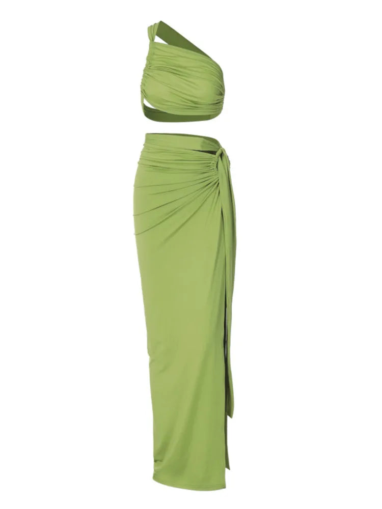 Maxy Artist New Sexy Open Back Two-Piece Set Women's Top Slim Fit Split Half Skirt Set Female Fashion Party Evening Dress Beach Set