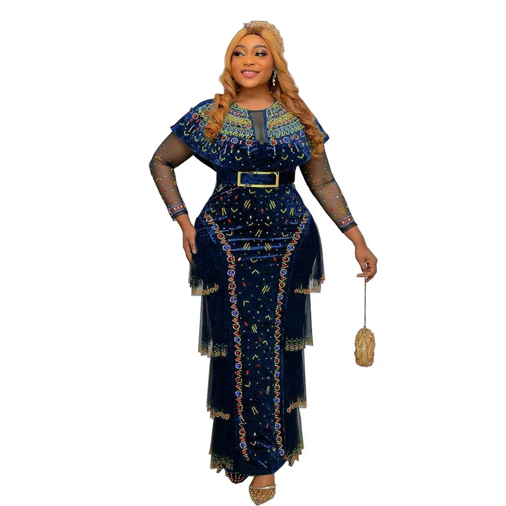 Amay Wedding Party Dresses Women Plus Size Evening Gown Dashiki Velvet Maxy Dress Turkey Wears Robe Africaine Femme Boubou