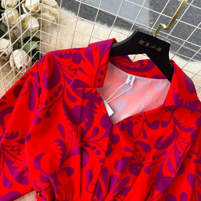 Maxy Fashion Floral Two Piece Set For Women Print Short Sleeve Lapel Tops+High Waist Wide Leg Pants 2 Pieces Sets Summer Suit
