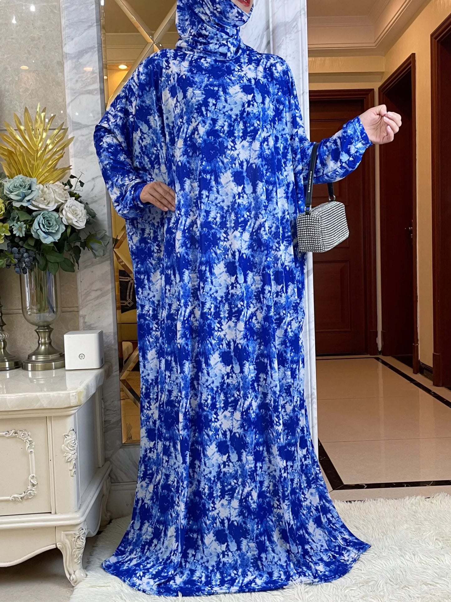 Maxy Muslim Women Hooded Turkey-African Prayer Garment Kaftan Dress With Hijab Floral Prints Dubai Saudi Robe Ramadan