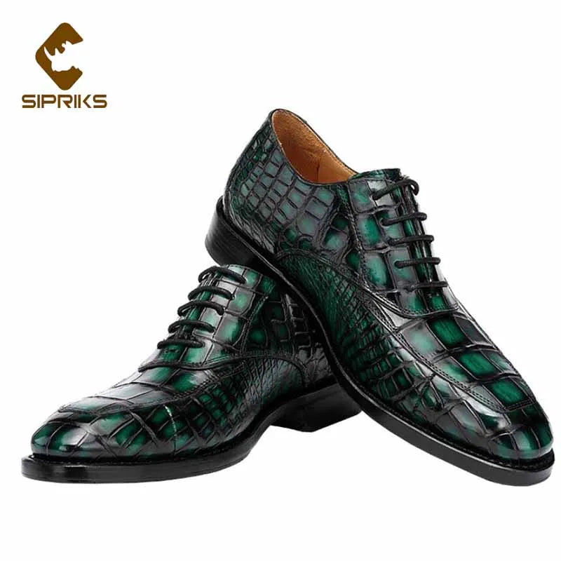 Amay Green Crocodile Skin Dress Oxofrds Shoes Of Men Luxury Handmade Goodyear Welted Shoes Boss Wedding Gents Suits Formal 46