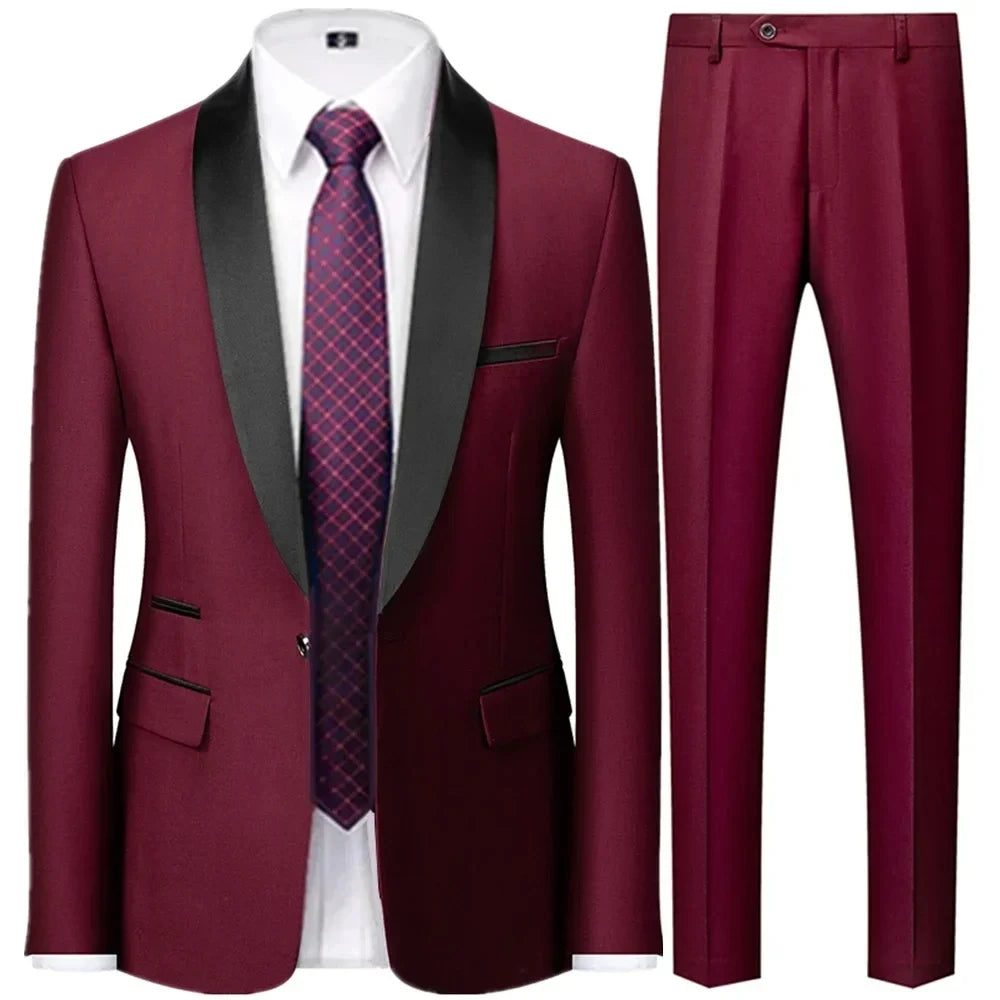 Visco Men's British Style Slim Suit 3 Piece Set Jacket Vest Pants / Male Business Gentleman High End Custom Dress Blazers Coat  S-6XL