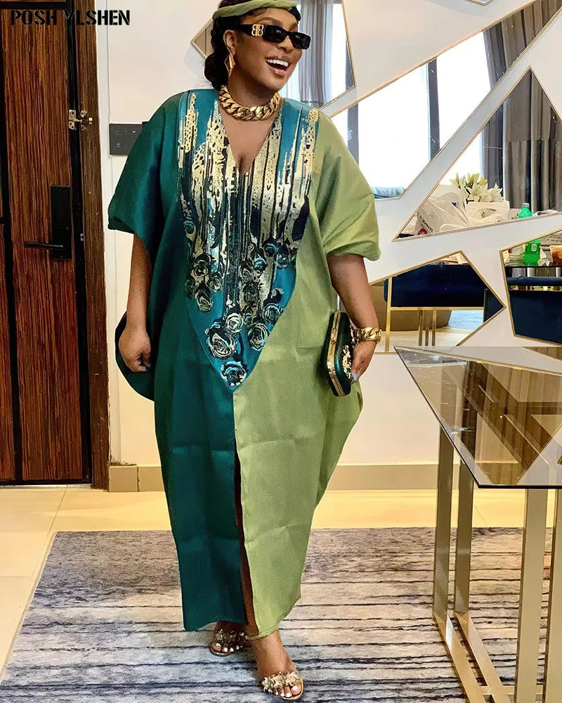 Maxy Plus Size African Long Dresses for Women Traditional Nigeria Print Patchwork Caftan Dress Abaya Musulman Robe Femme Clothes