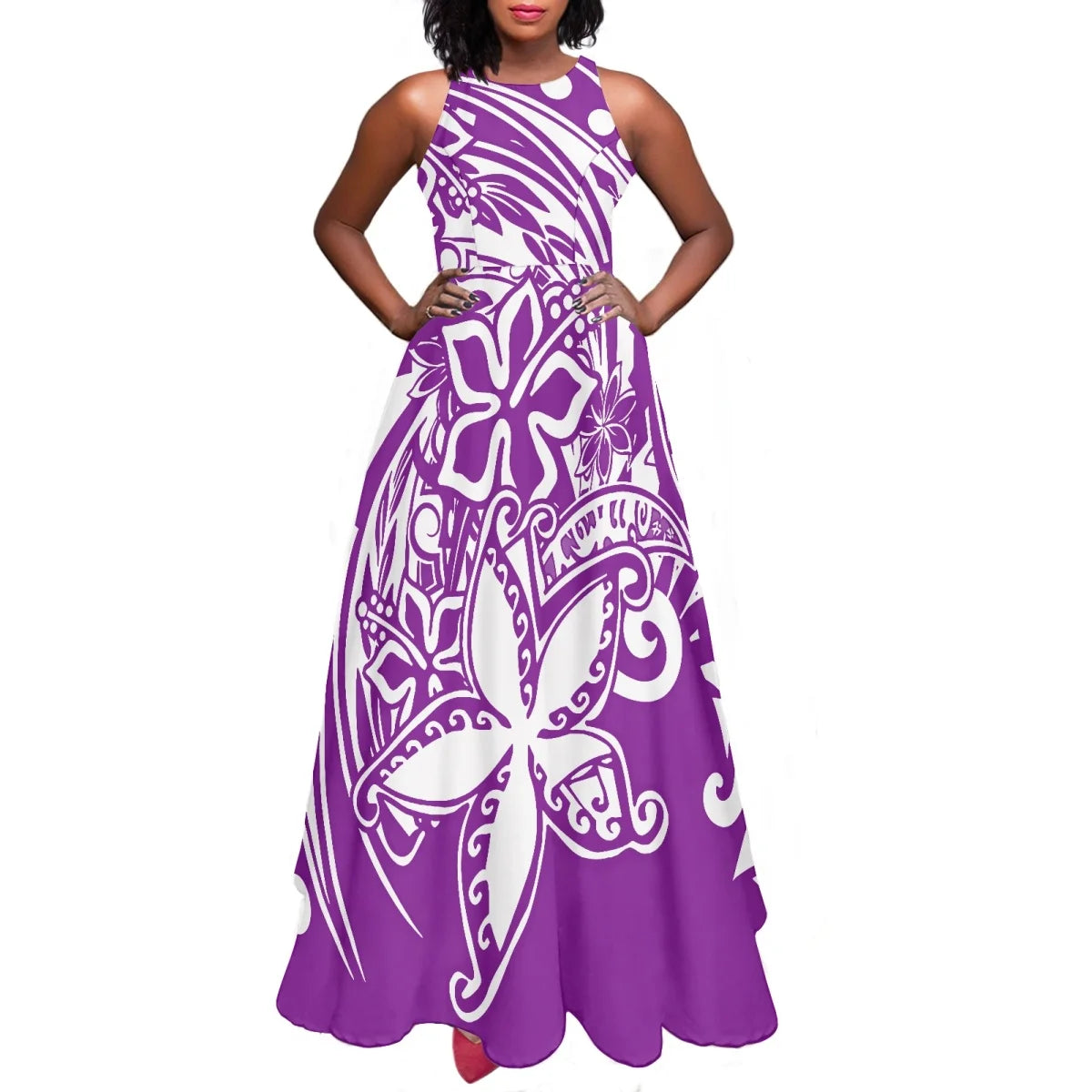 Maxy Women Dresses Fashion Polynesian Plumeria Design Sleeveless Sexy Party Dresses Female Elegant Sundress