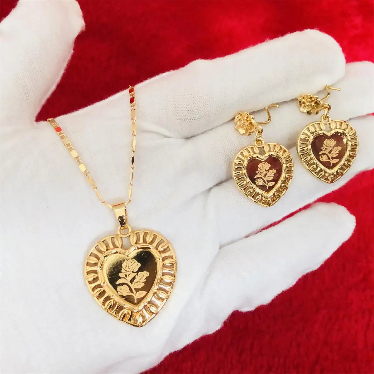 Maxy Heart Jewelry Set Luxury Necklace Earrings Sets for Women 24K Gold Color Pendant African Wedding Bridal