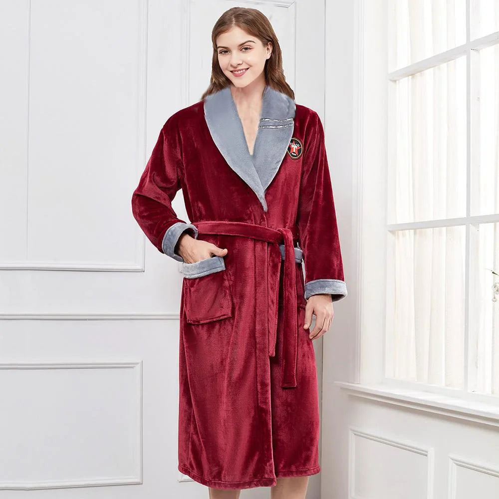 Winter New Female Robe Sleepwear Thickened Coral Fleece Bathrobe Nightgown Warm Loose Flannel Home Dressing Gown Lounge Wear