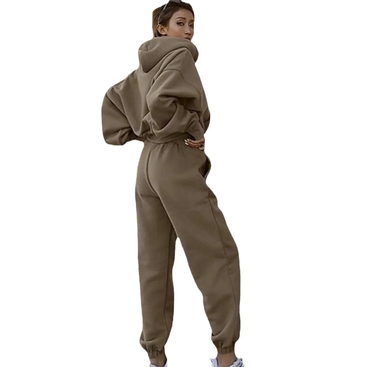 Two-Piece Women's Solid Color Outfits Workout Sets 2024 Autumn Long Sleeved Hoodie Tracksuit For Women Jogger Pant Matching Set