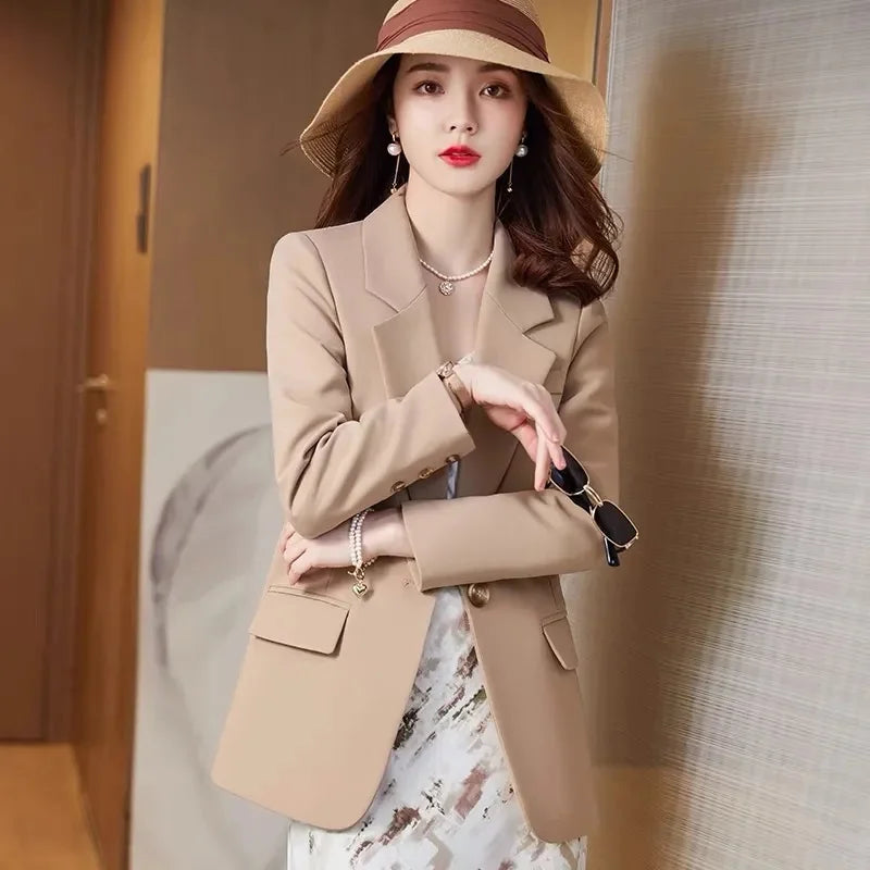 Maxy Khaki Suit Coat Woman Spring Autumn 2024 ew Korean Version Small Man Fashion Temperament Loose Long Sleeve Blazer Top Female