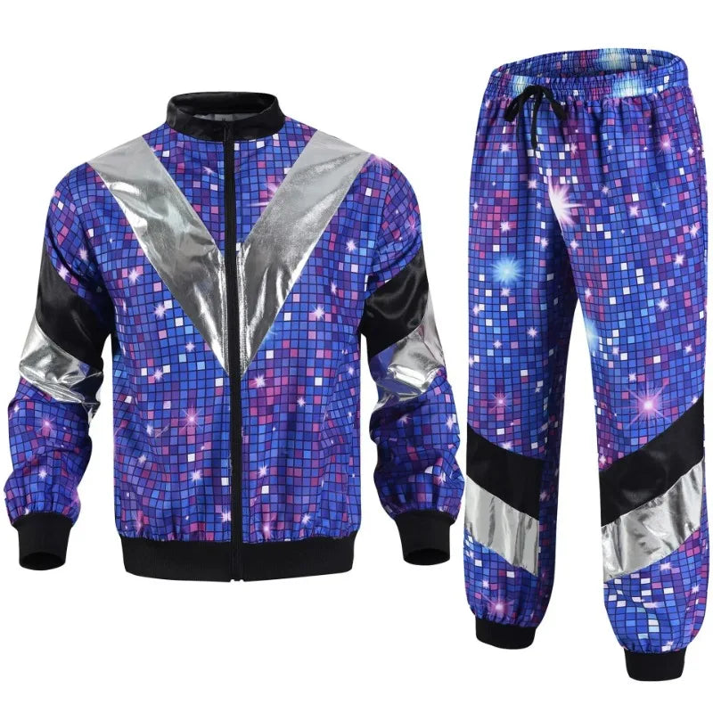 Maxy Disco Tracksuit 2pcs Jogging Wear Retro Style Carnival Theme Party Suit Live Cosplay Jacket and Pants  cosplay costumes