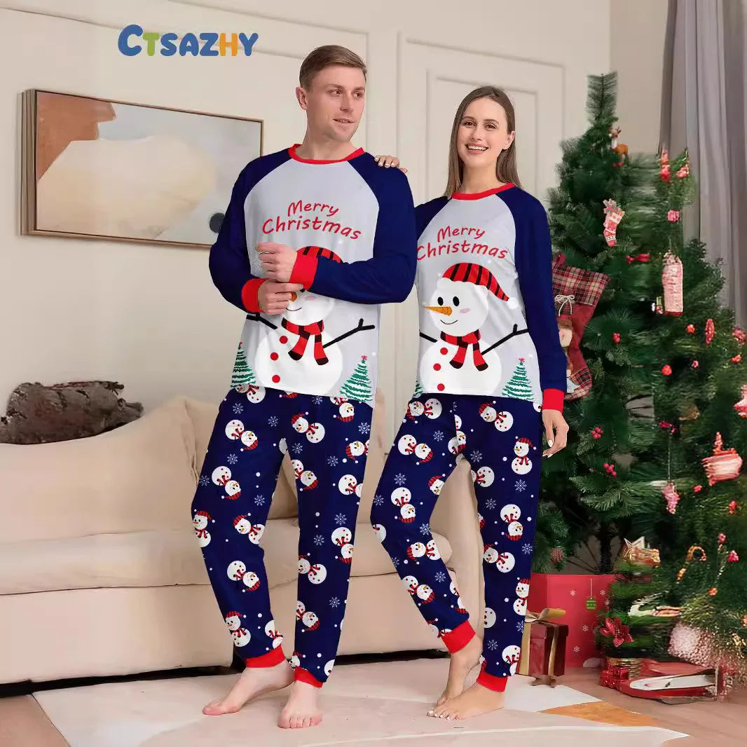 Maxy Merry Christmas Set Family Pajamas Mother Father Kid Dog Matching Outfits Clothes Cartoon Snowman Print Nightwear Xmas Home Look