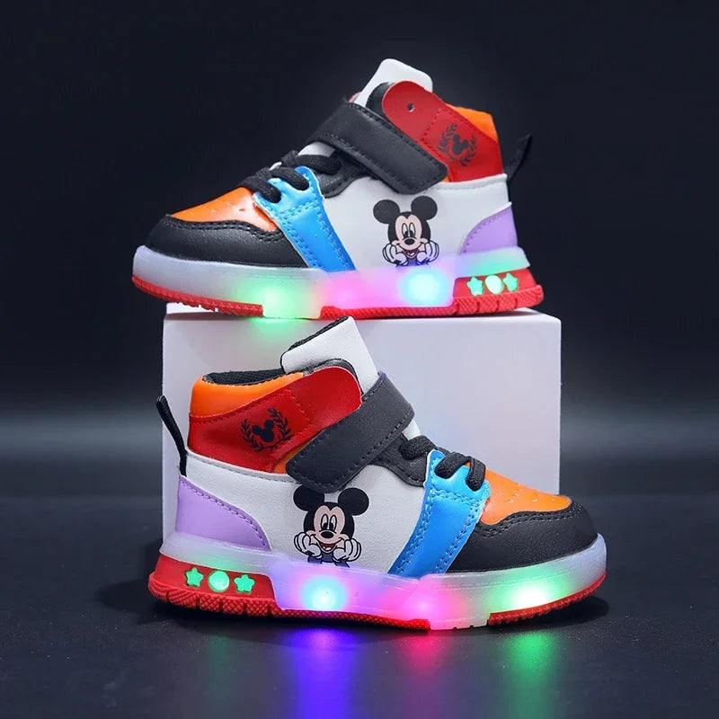 Maxy Fashion Kids Girls Led Light Shoes Boys Cartoon Mickey Mouse Casual Sneakers Spring Autumn Children Toddler Running Sport Shoes