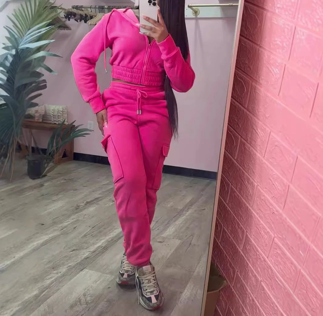 Maxy Two-piece Set Woman Streetwear Fashionable and Minimalist Hooded Warm Long Sleeved Sweatshirt Pocket Y2k Pants Suit for Female