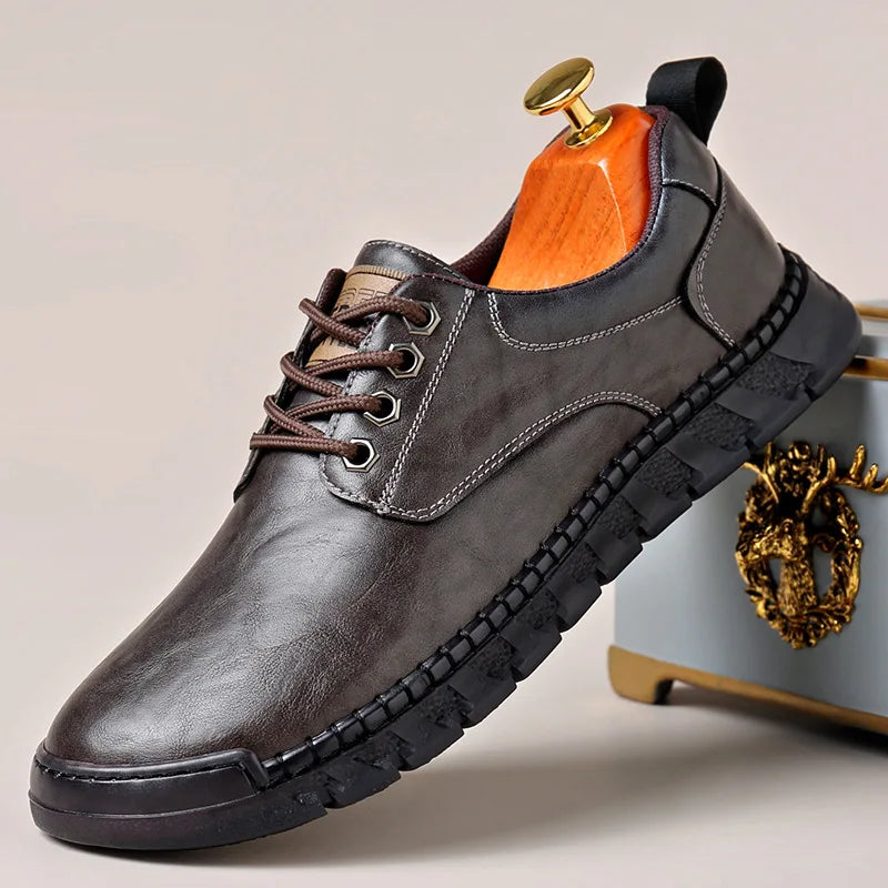 Visco Solid Color Big Size Men's Business Casual Leather Shoes Spring Autumn Lace New Designer Shoes for Men