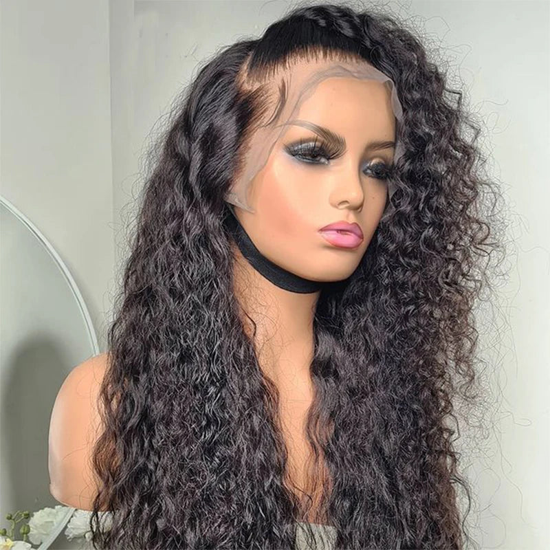 Amay Long 180% Density 26Inch Kinky Curly Glueless Natural Black Lace Front Wig For Women With Babyhair Preplucked Heat ResistanDaily