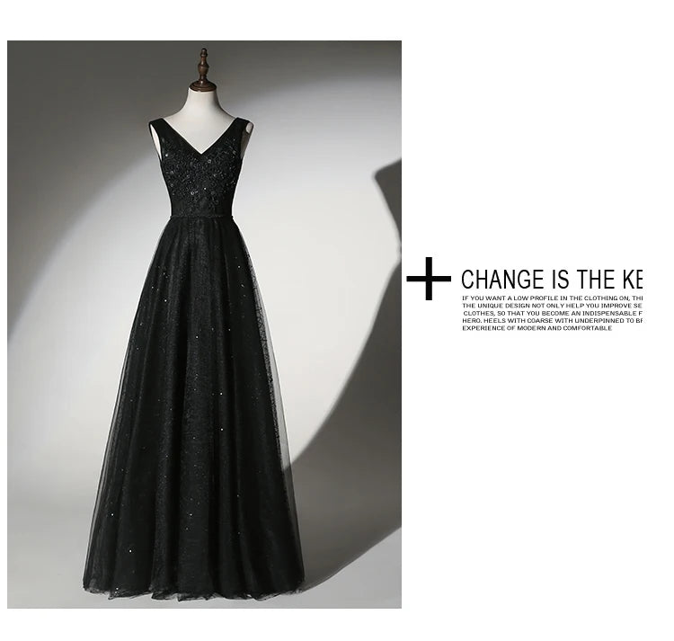 Maxy Bla Long Evening Gown New Plus Size Slimming Year End Performance Ball Host Celebri Korean Sle Wedding Dr