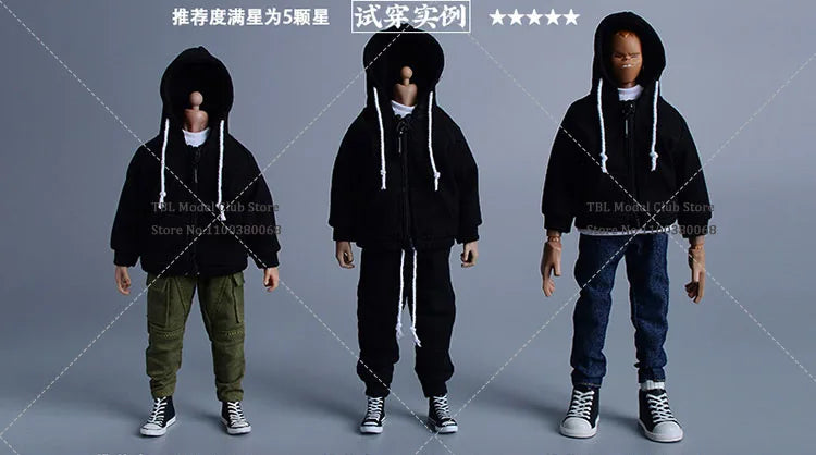 Maxy 1/12 Scale Male Soldier Clothes Set Casual Trendy Hooded Zippered Jacket Drawstring Sports Pants Fit 6inch Action Figure Doll