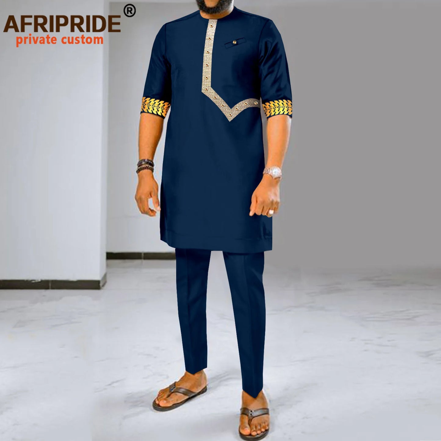 Maxy Men Tracksuit African Clothes 2 Piece Set Dashiki Embroidery Short Sleeve Shirt and Ankara Pants Set Dashiki Outfits 2416017