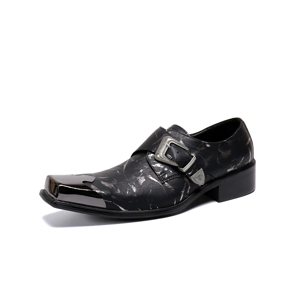 Amay Social Square Toe Monk Strap Dress Shoes Leisure Print Solid Color Formal Shoes Italian Man Genuine Leather Prom Shoes