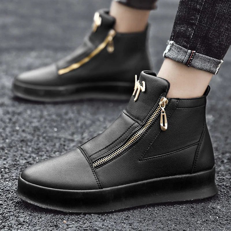 Maxy Fashion High Top Leather Casual Sneaker Men Black Platform Sneakers  Designer Superstar Shoes Men Hip Hop Streetwear Shoes