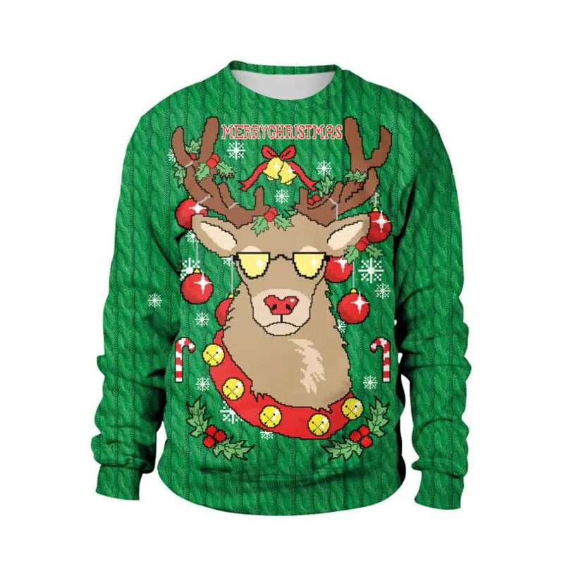 Visco Men Women Alpaca Ugly Christmas Sweatshirt 3D Funny Print Novelty Xmas Sweater Pullover New Year Eve Holiday Party Jumper Tops