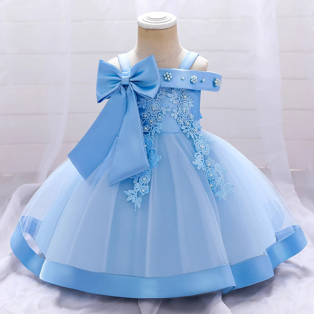 Maxy Baby Girl Baptism Newborn Photography Clothing Toddler Birthday Bow Summer Dress Kids Christening Children Princess Ball Gown