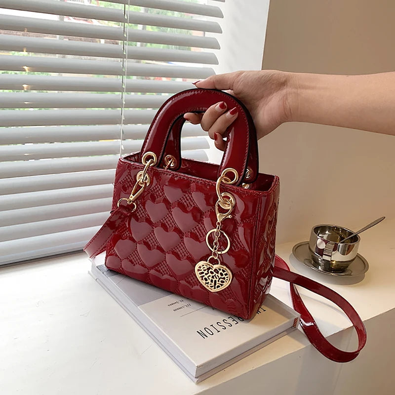 Maxy Red Love Patent Leather Bright Surface Handbag High-end Design Sense Wedding Bag Women's New Fashion All-matching Crossbody Bag