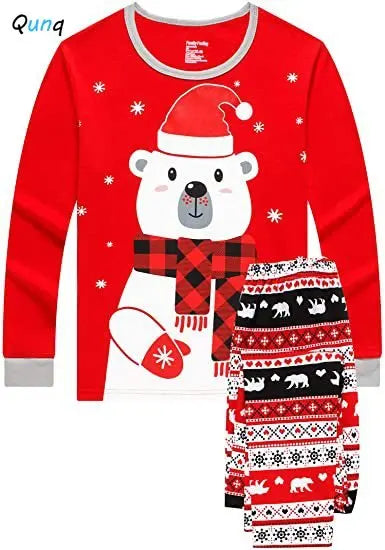Qunq Autumn New Christmas Parent-Child Costume O Neck Splice Long Sleeve Print Top + Pants 2 Pieces Set Family Matching Outfits