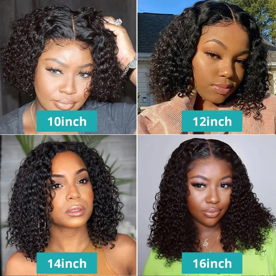 Maxy Glueless 8 to 16 Inch Kinky Curly Bob Human Hair Wig Wear To Go Pre Plucked Lace Peruvian Curly Bob Wigs For Women and Girls