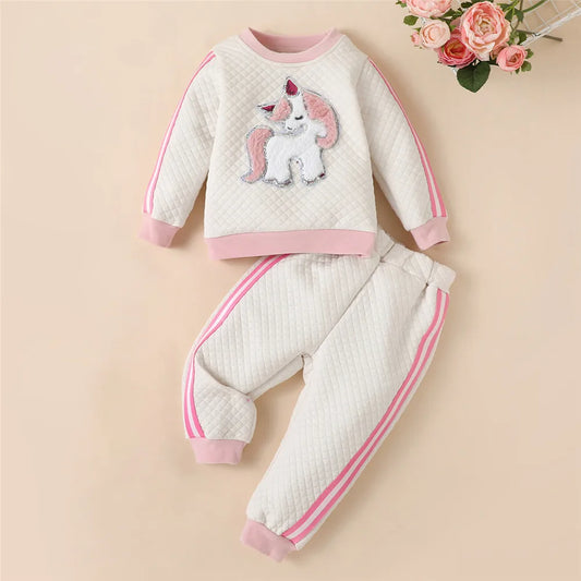 Maxy 4-7Y Girls Clothes Set Unicorn Print Toddler Baby Costume Winter Kids Girls Clothing Cute Cartoon Children's Tracksuits