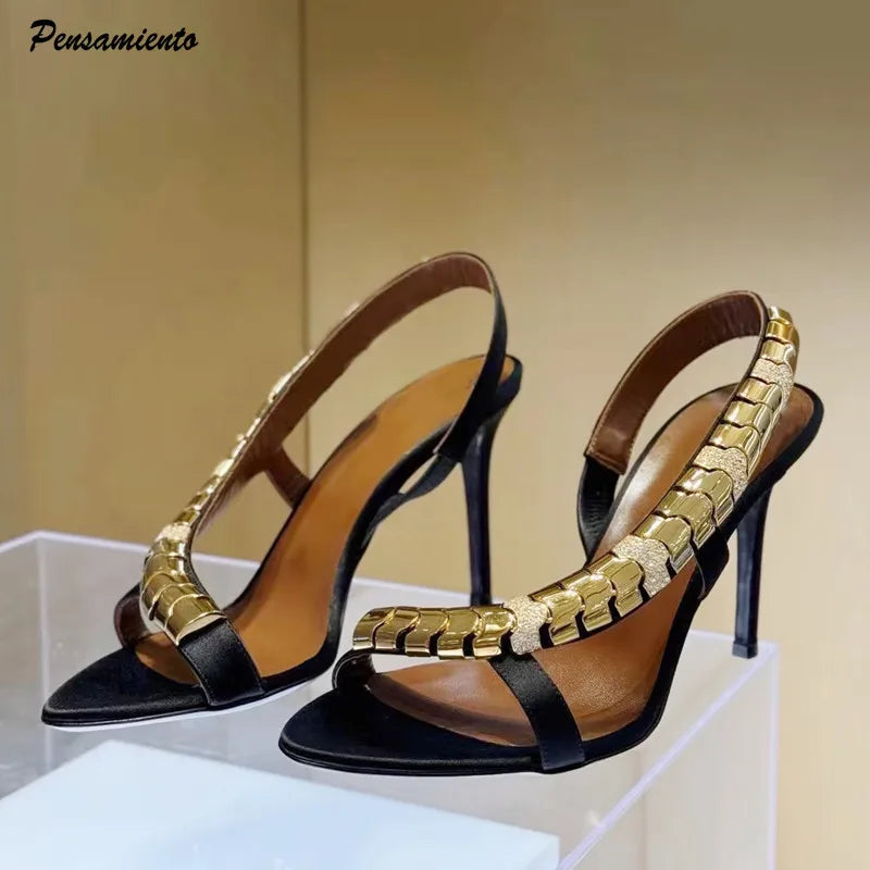Maxy Luxury Rhinestones Sequined Satin Women Gladiator Sandals Fashion Summer Slingbacks Wedding Thin High heels Party Dress Shoes