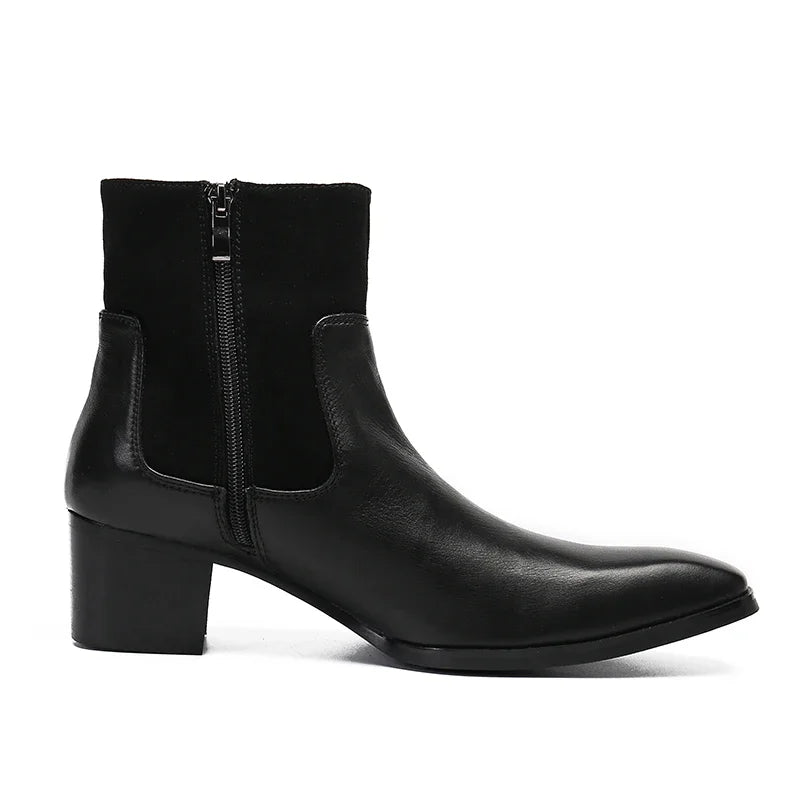 Amay Italian Business Black Male Real Leather Shoes Big Size Zipper Short Motorcycle Boot Classic Men Wedding Party Formal Dress Boot