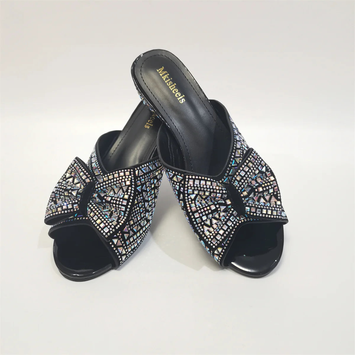Amay Women's Slipper New Rhinestone Sandals High Heel 6cm  Fashion Bow with Rhinestone Platform Casual Ladies Slippers F4-1113-2