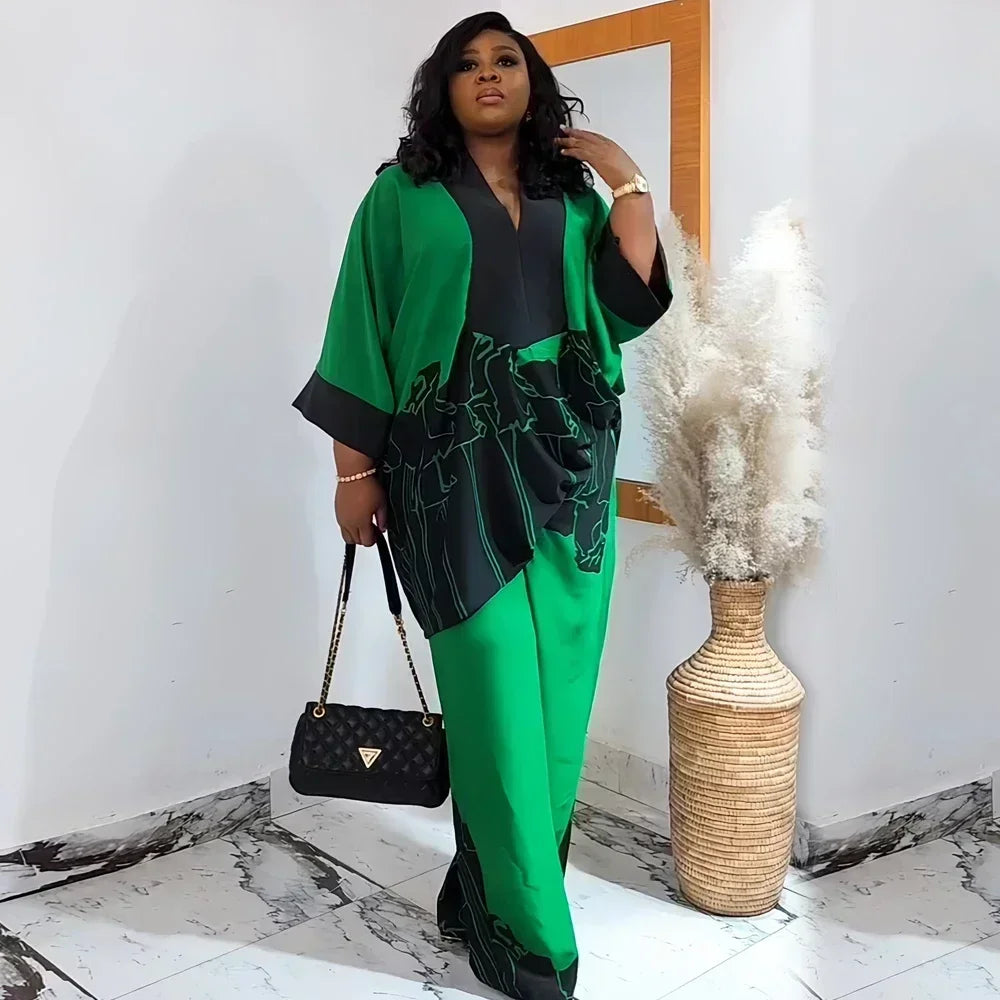 Maxy Two Piece Set Clothes for Women African Print Dresses Vacation Outfits Tops Pants Suit Dashiki Ankara Turkey Gown Plus Size