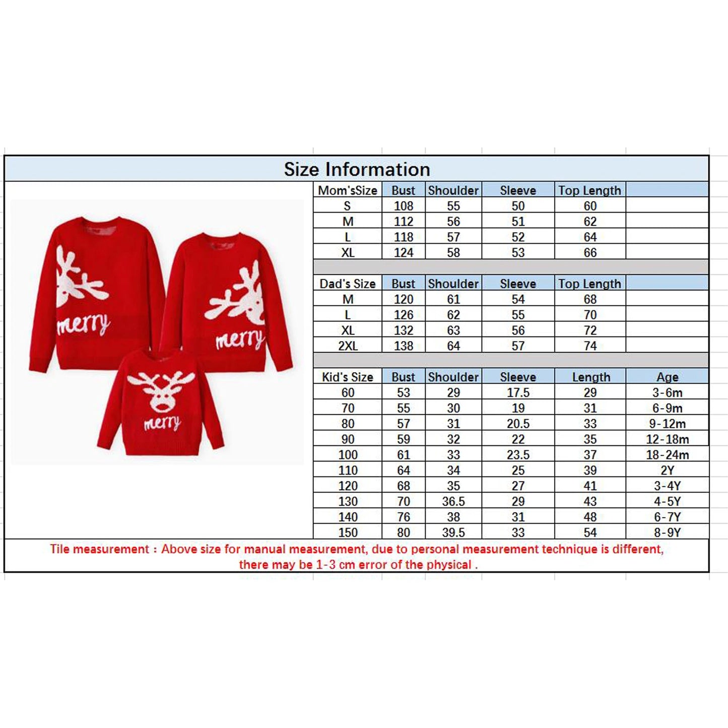 Maxy Matching Christmas Sweater, Long Sleeve Crew Neck Cartoon Elk Pullover Family Sweater Winter Clothes