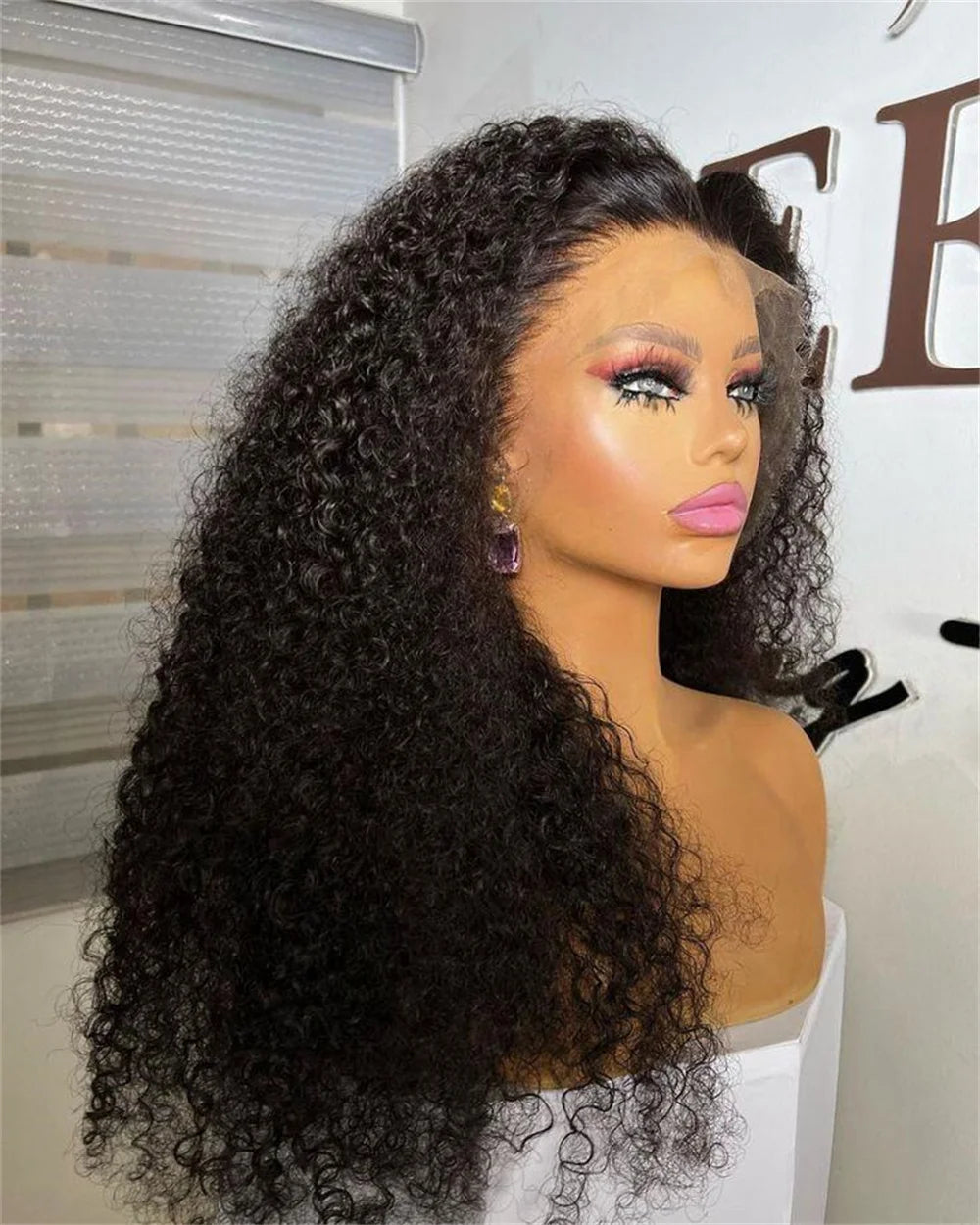 Amay Soft 26inch Long Kinky Curly Natural Black Glueless 180Density Deep Lace Front Wig For Women With Baby Hair Preplucked Daily