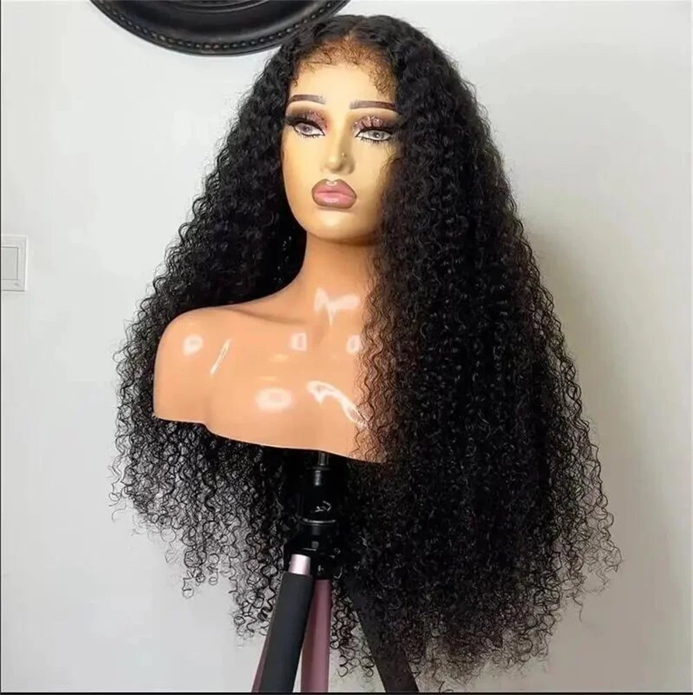 Amay Long Soft 26inch 180Density Black Kinky Curly Deep Lace Front Wig For Women Babyhair Heat Resistant Daily Preplucked Glueless