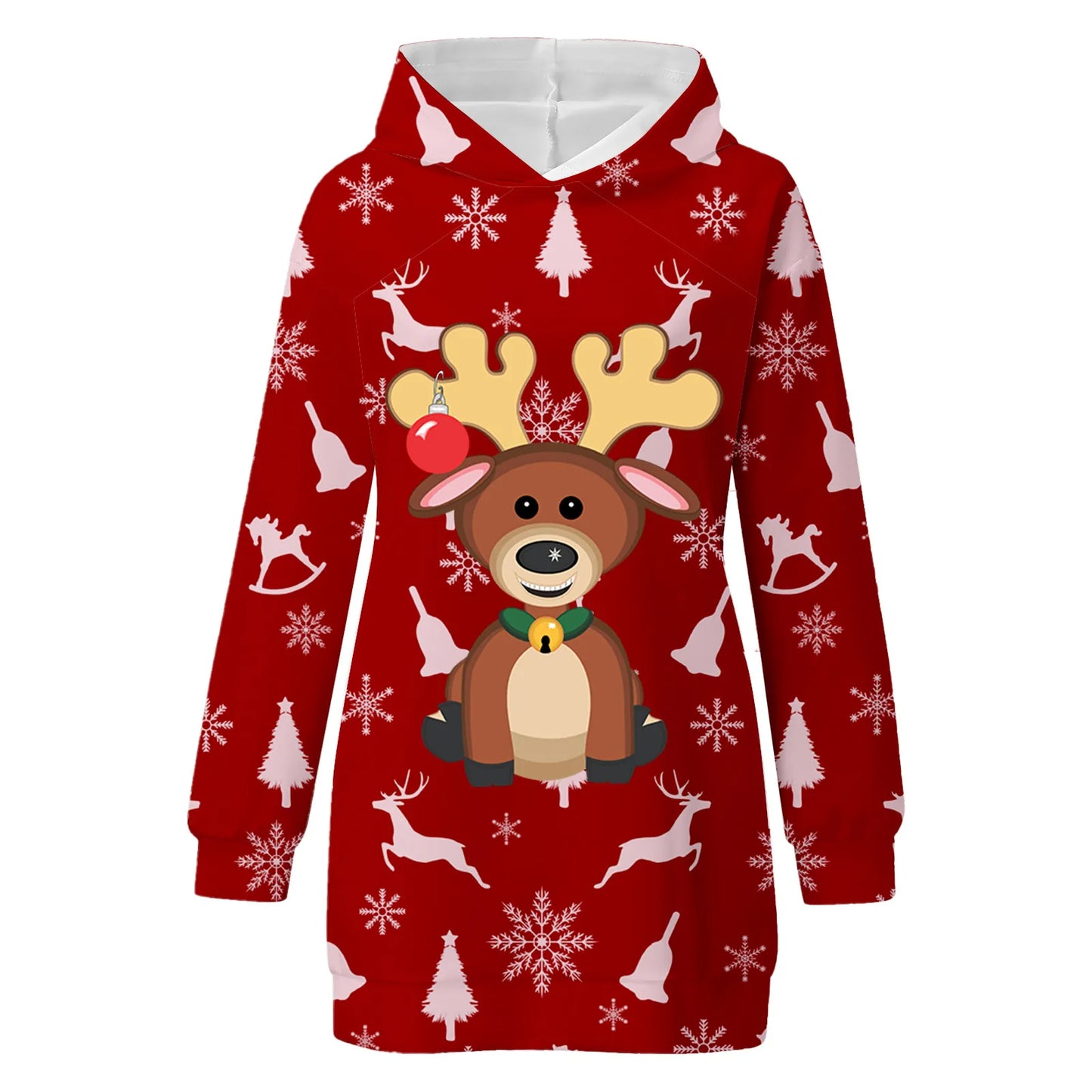 Max Funny Cute Cartoon Christmas Maxy Print Women Dress Autumn Fashion Santa Claus Elk Deer Graphic Long Sleeve Pocket Hooded Sweatshirts