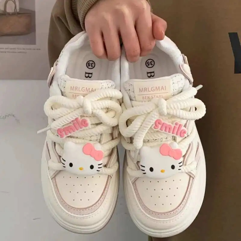 Maxy Sanrioed Hello Kitty Sneakers Kawaii Women's Shoes Fashion Breathable Sports Shoes Leather Cartoon Cute Pochacco Girl Skateboard