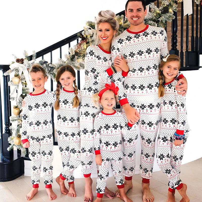 Christmas Pajamas Set Family Matching Outfits Xmas Mom Daughter Look Retro Print T Shirt + Pants Loungewear Pjs Bodysuit Pyjamas