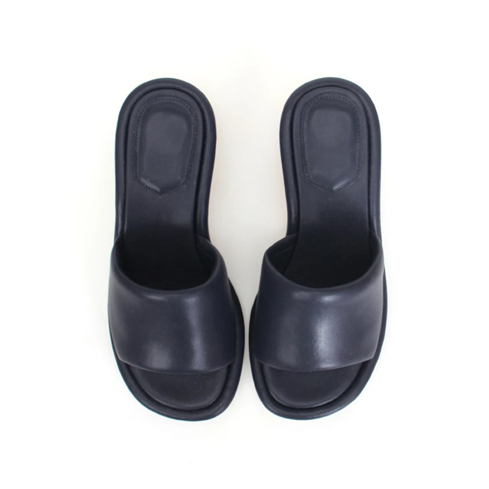 Visco Designer Summer Leather Sandals for Women Luxury Brand Shoes Black Chunky Heel ladies Slipper and Mules Sandals big size 44