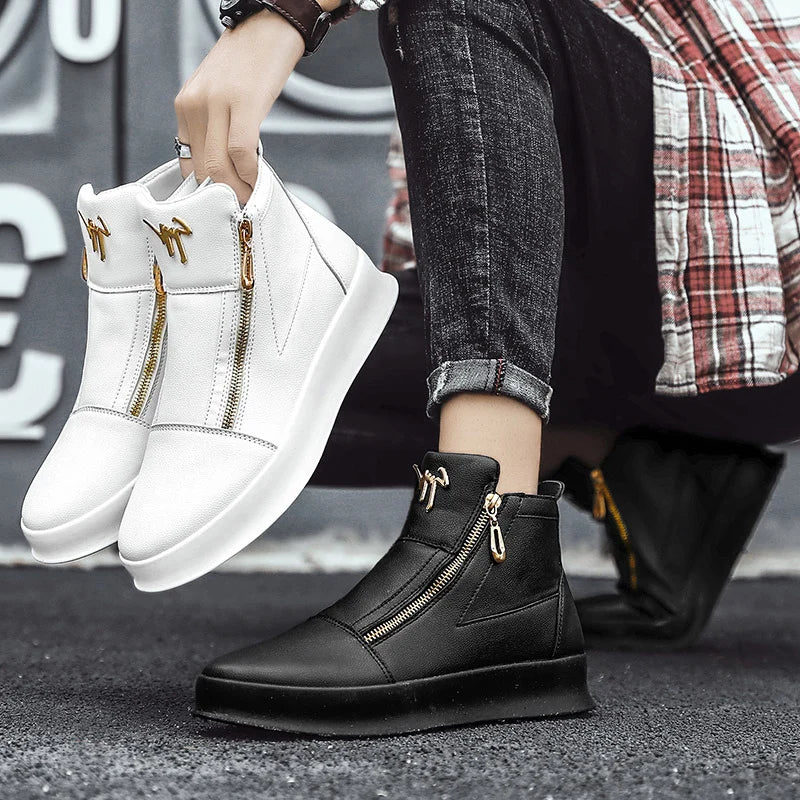 Maxy Fashion High Top Leather Casual Sneaker Men Black Platform Sneakers  Designer Superstar Shoes Men Hip Hop Streetwear Shoes